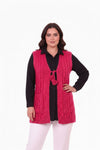 Plus - Size Gebreid Gilet Met Taillekoord – Kersrood