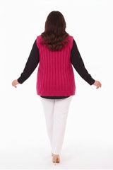 Plus - Size Gebreid Gilet Met Taillekoord – Kersrood