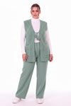 Plus - Size Gebreid Gilet Met Taillekoord – Groen