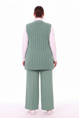 Plus - Size Gebreid Gilet Met Taillekoord – Groen