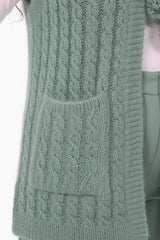 Plus - Size Gebreid Gilet Met Taillekoord – Groen