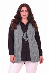 Gebreid Vest Met Taillestrik — Plus Size, Blauw