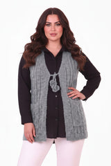 Gebreid Vest Met Taillestrik — Plus Size, Blauw