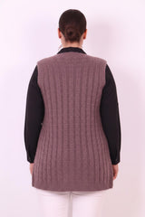 Gebreid Vest Met Taillestrik — Plus Size, Pruim