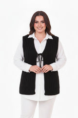 Gebreide Gilet Met Taillestrik, Zwart – Grote Maten