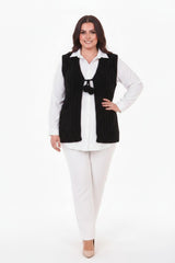 Gebreide Gilet Met Taillestrik, Zwart – Grote Maten