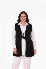 Gebreide Gilet Met Taillestrik, Zwart – Grote Maten