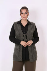 Gebreide Gilet Met Taillestrik, Antraciet – Grote Maten