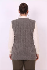 Gebreide Gilet Met Taillestrik, Grijs – Grote Maten