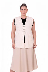 Grote Maten Gilet Met Sierstenen — Crème