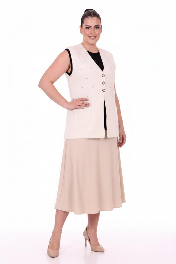 Grote Maten Gilet Met Sierstenen — Crème
