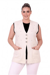 Grote Maten Gilet Met Sierstenen — Crème