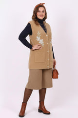 Plus - Size Floral Stone - Embellished Knit Vest — Beige