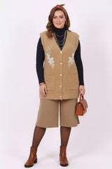 Plus - Size Floral Stone - Embellished Knit Vest — Beige