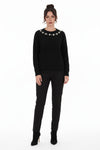 Brushed Knit Sweater With Seashell Neckline — Black