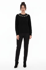 Brushed Knit Sweater With Seashell Neckline — Black