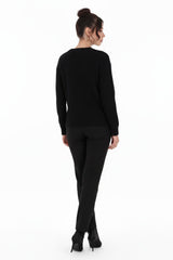 Brushed Knit Sweater With Seashell Neckline — Black