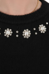 Brushed Knit Sweater With Seashell Neckline — Black