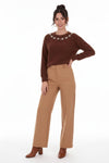 Brushed Knit Sweater With Seashell Neckline — Brown