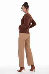 Brushed Knit Sweater With Seashell Neckline — Brown