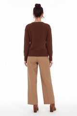 Brushed Knit Sweater With Seashell Neckline — Brown