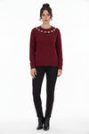 Brushed Knit Sweater With Shell‑Detail Neck, Burgundy