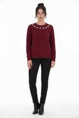Gestrickter Pullover Mit Muschel‑Detail Am Kragen, Bordeaux