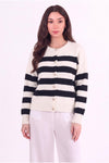 Gestrreifte Strickjacke Mit Knopfleiste — Ecru