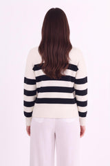 Gestreepte Gebreide Cardigan Met Knoopsluiting — Ecru