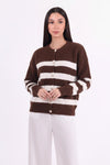 Gestrreifte Strickjacke Mit Knopfleiste — Braun