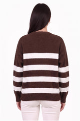 Gestrreifte Strickjacke Mit Knopfleiste — Braun