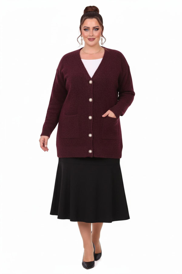 Cardigan In Übergröße Mit Taschen, Bordeaux