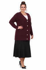 Plus - Size Cardigan With Pockets, Burgundy