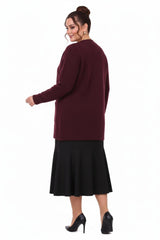Plus - Size Cardigan With Pockets, Burgundy
