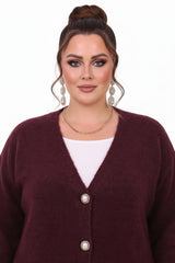 Plus - Size Cardigan With Pockets, Burgundy