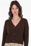 Geribbelde Cardigan Met Knoopsluiting – Bruin