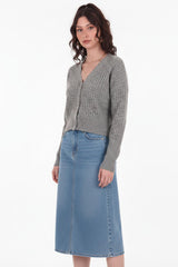Geribbelde Cardigan Met Knoopsluiting — Grijs