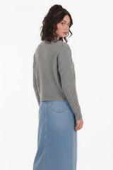 Geribbelde Cardigan Met Knoopsluiting — Grijs