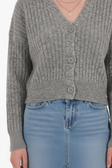 Geribbelde Cardigan Met Knoopsluiting — Grijs