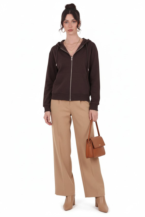 Sweatvest Met Capuchon En Ritssluiting — Bruin