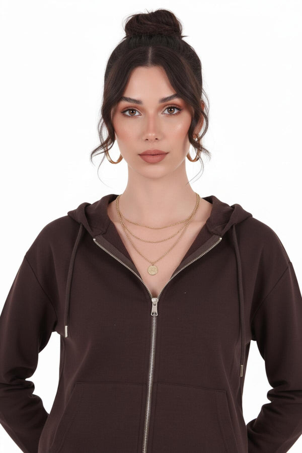 Sweatvest Met Capuchon En Ritssluiting — Bruin