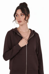 Sweatvest Met Capuchon En Ritssluiting — Bruin