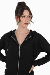 Sweatvest Met Capuchon En Ritssluiting — Zwart