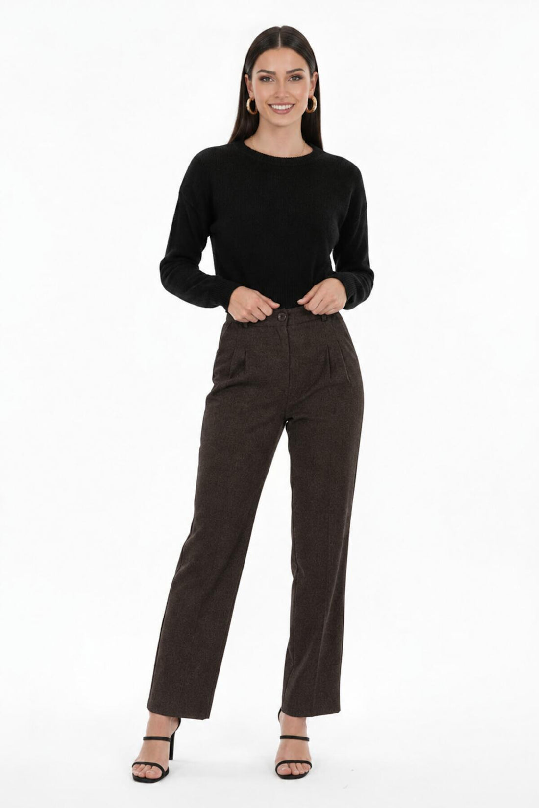 Woll‑Modal Palazzohose Mit Doppel‑Falte — Braun