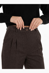 Woll‑Modal Palazzohose Mit Doppel‑Falte — Braun