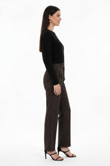 Woll‑Modal Palazzohose Mit Doppel‑Falte — Braun