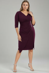 Plus - Size Midi - Avondjurk In Paars Met Taille - Detail