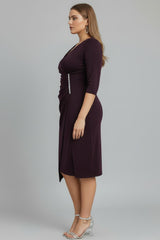 Plus - Size Midi - Avondjurk In Paars Met Taille - Detail