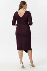 Plus - Size Midi - Avondjurk In Paars Met Taille - Detail