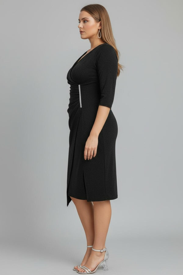 Plus - Size Midi Avondjurk Met Tailleaccent – Zwart